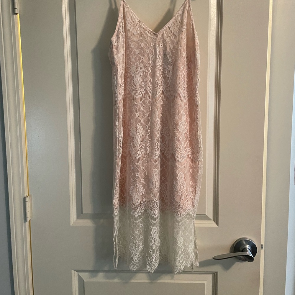 Forever 21 light pink with white lace cover dress. Size medium.